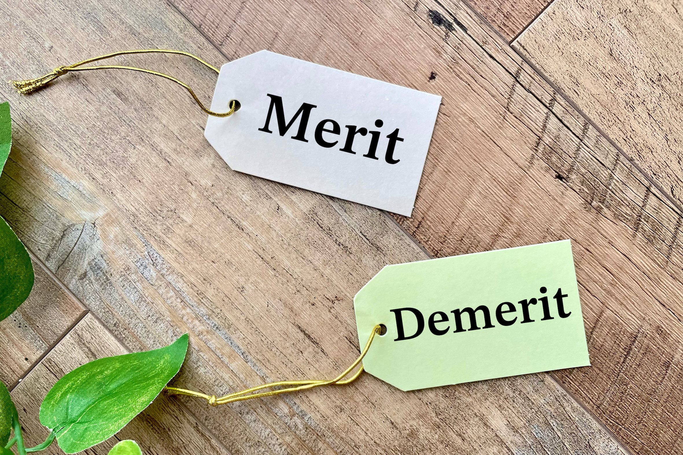 Merit Demerit と書かれたメモ用紙